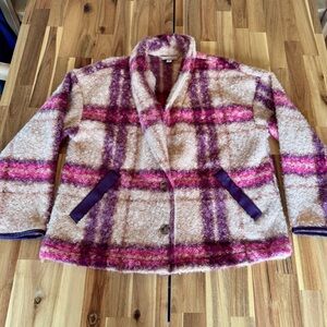 Knox Rose Plaid Teddy Jacket in Pink and Purple MEDIUM. NWOT